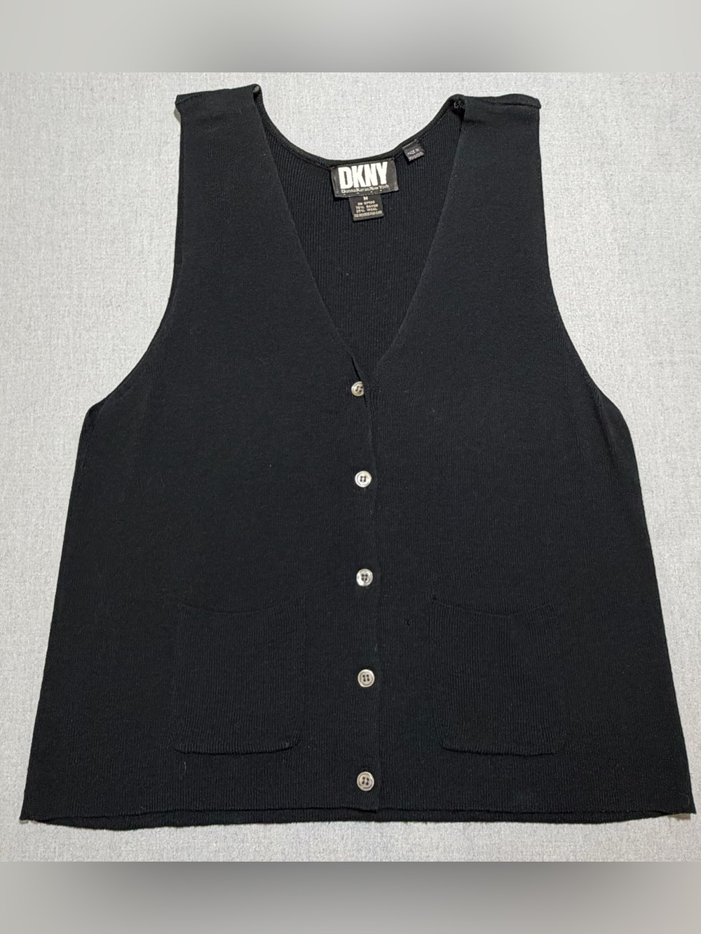 DKNY Black Sleeveless Button Knit Vest